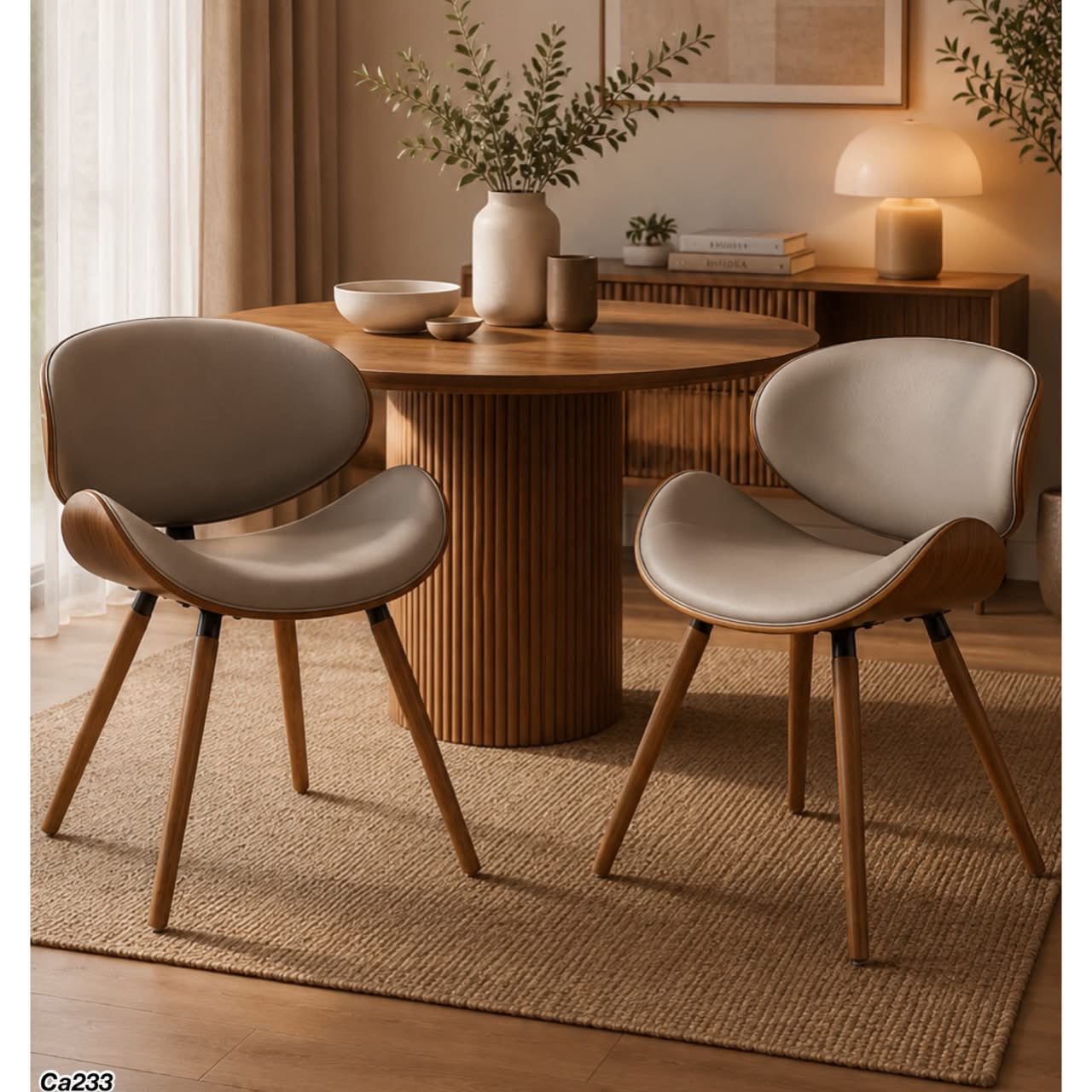 Silla base de madera y asiento gris en policuero 73.5cm* 50cm* 49cm